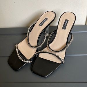 Gorgeous Nine West Sandals glitter rhinestones clear heels strappy size 10